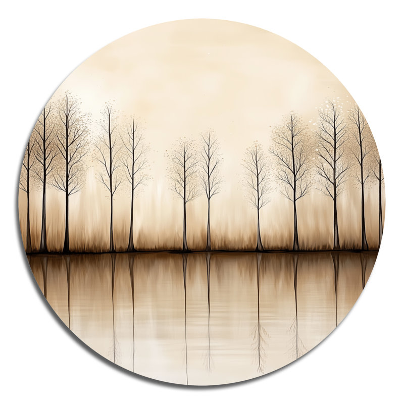 Forêt d'automne réfléchie sur un lac calme - Décoration murale ronde en métal, L 36 po x H 36 po