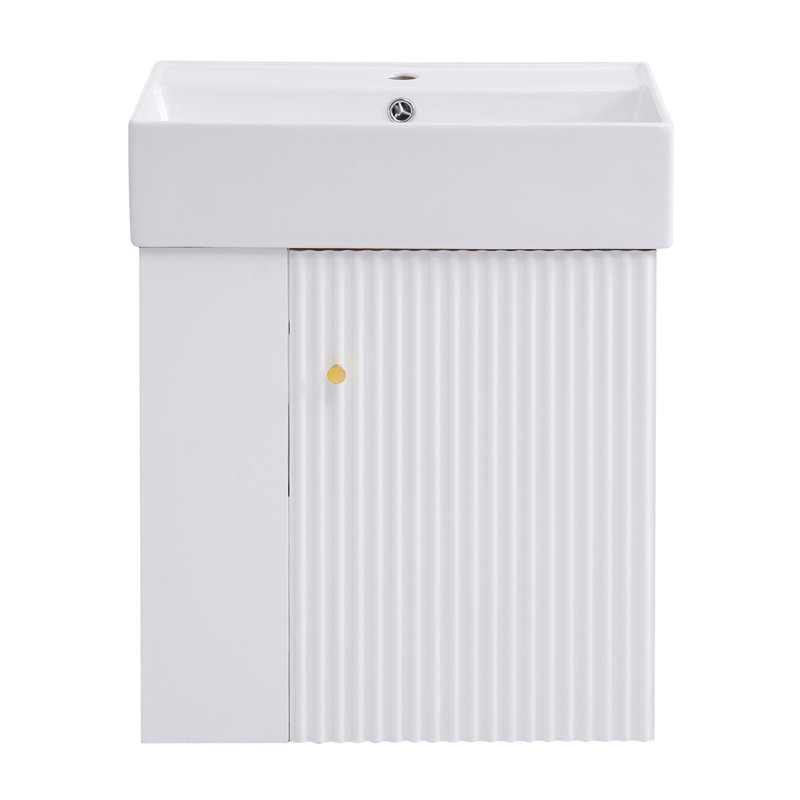 Meuble-lavabo moderne avec lavabo en céramique et porte à motif de vagues
