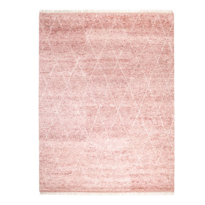 Hand Knotted Geometric Area Rug in Cream/Rust