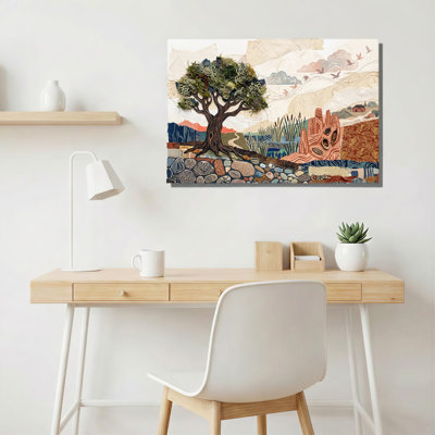 Art mural mixte sur toile paysage et rivière