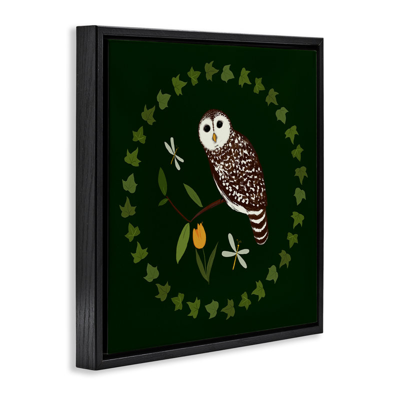  «Owl & Tulip Wreath», art mural sur toile par Michelle Ingari Designs, H 18 po x l 18 po, Cadre flottant noir de jais