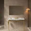 Lavabo de console de salle de bain 48 po, meuble-lavabo mural en céramique blanc avec 3 trous de robinet, support en acier inoxydable, couleur or et meuble-lavabo Scratch, haute performance