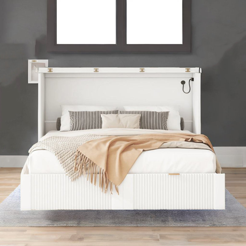Lit escamotable double pleine grandeur, blanc, Blanc, Double
