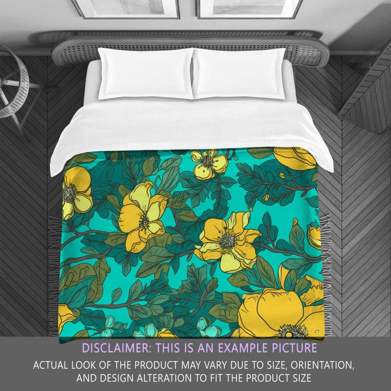 Machine Printed Comforter, Twin Extra Long Comforter, Turquoise/Yellow