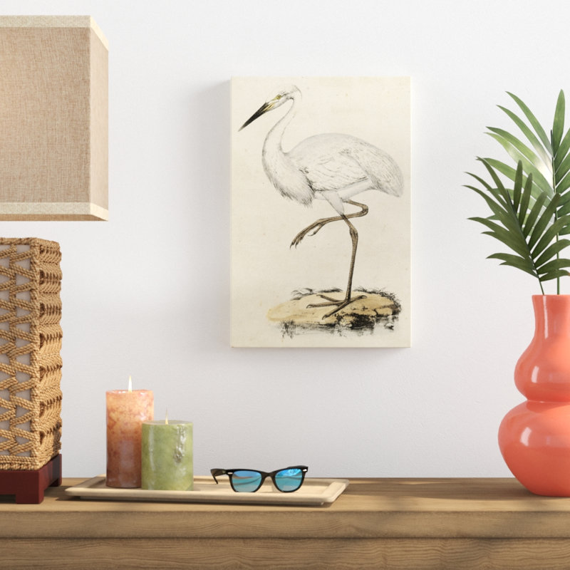 «Antique Heron III», peinture sur toile, H 12 po x l 8 po