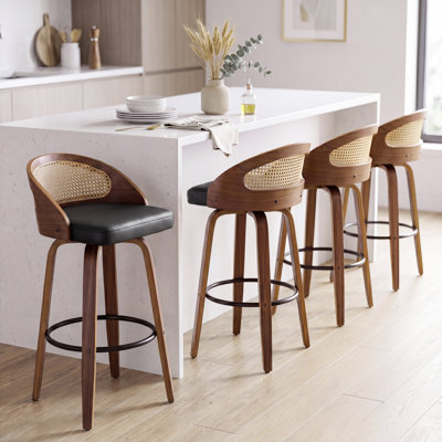 Ensemble de 4 tabourets de bar modernes en rotin avec siège rembourré Leeana