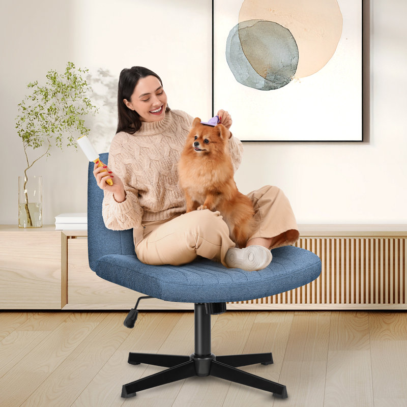 Taneha Wide Seat Armless Criss Cross Legged Office Desk Chair, Blue