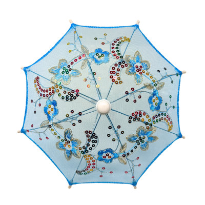 Pack Of 6 Mini Lace Umbrella Parasols With Sequins - Delicate Dolls Size Decorative Small Umbrella For Weddings, Baby Showers, Parties And Events - 11.6 Inch Diameter