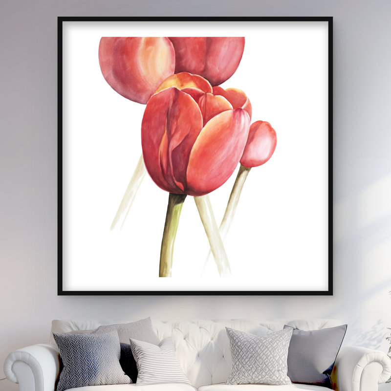 Blossoming Tulips Closeup - Rustic Yellow Framed Print Decor