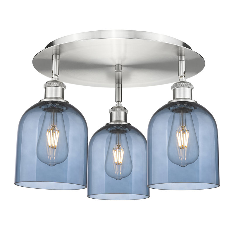 Plafonnier semi-encastré en verre Odaniel, Nickel satiné, Bleu princesse