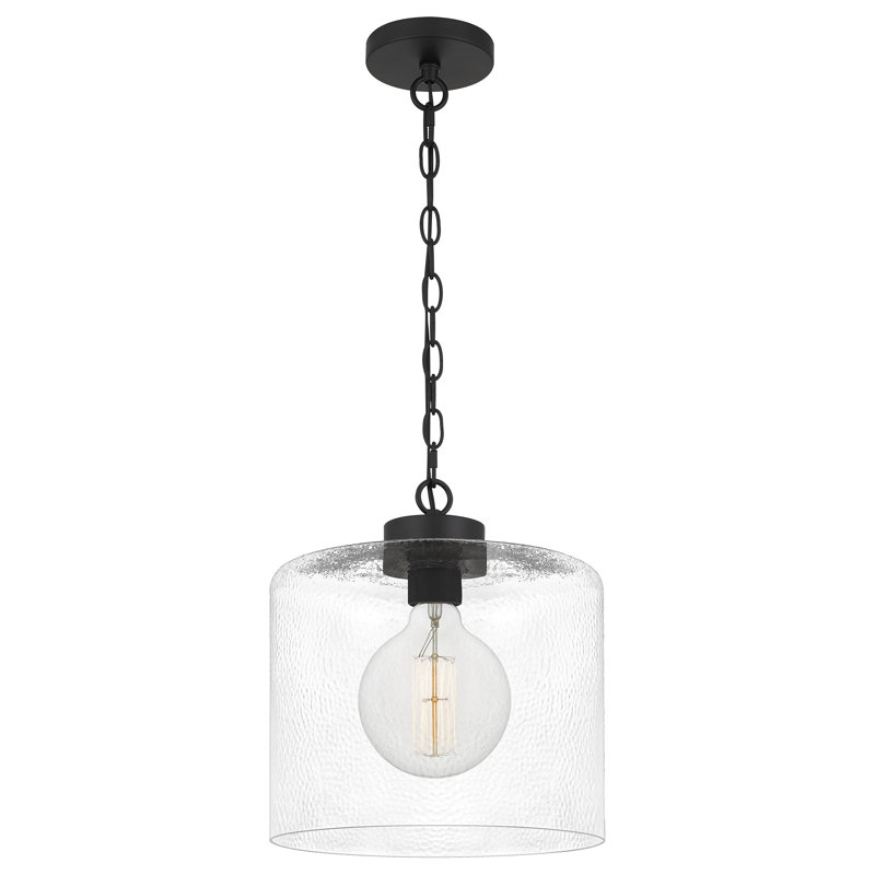 Luminaire suspendu cylindrique simple à 1 lumière Auburn, Noir mat