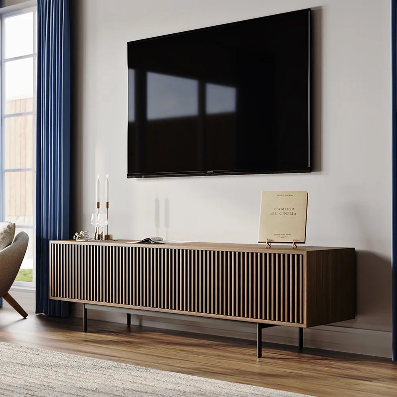 Meuble télé moderne Mid-Century, Noyer, H 21,26 po x l 78,74 po x P 18,89 po