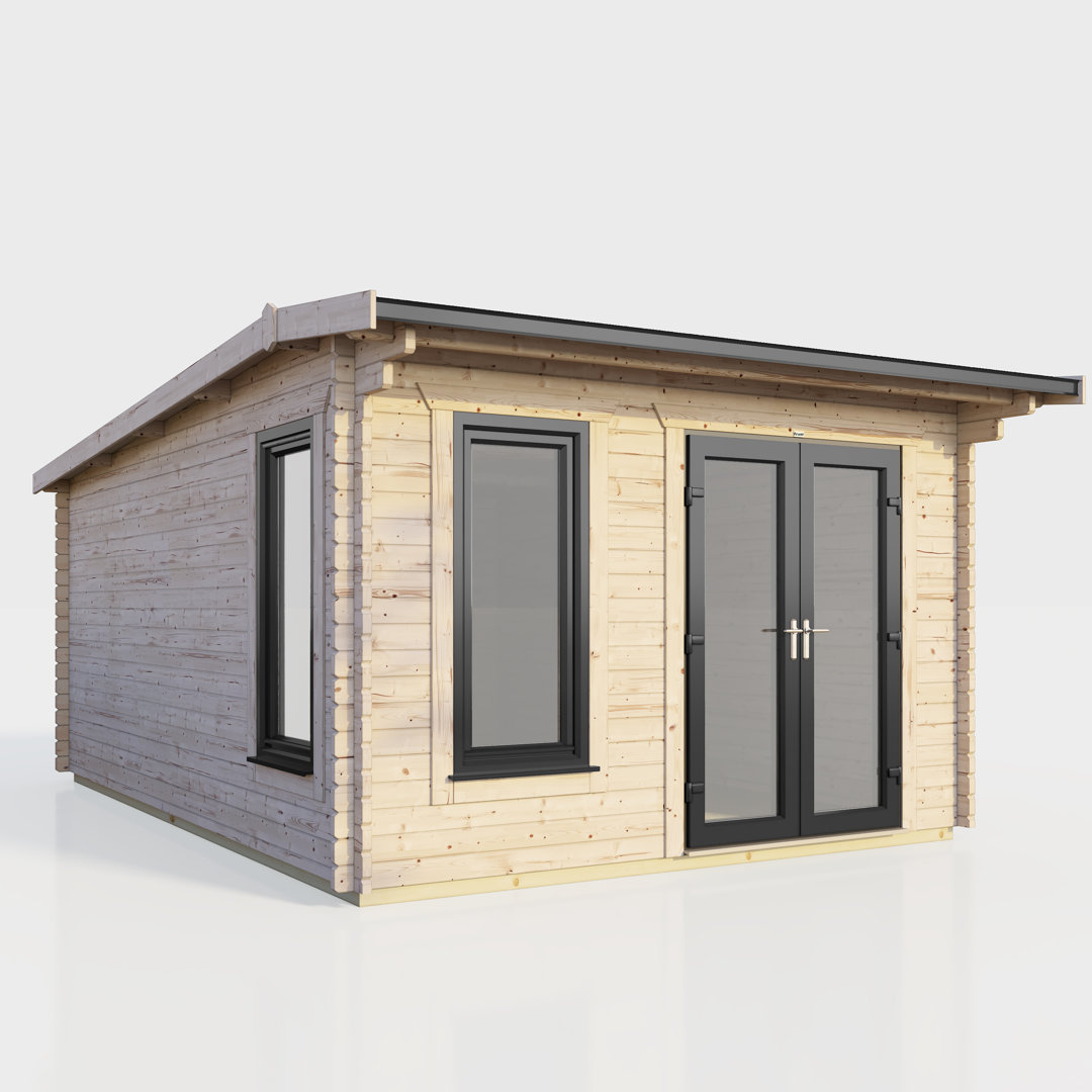 Powersheds 12 x 14ft Apex Log Cabin, Doors to the Right - 44mm