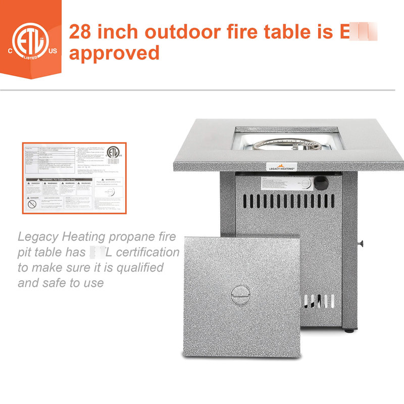 Table de foyer d'extérieur argentée 28 "avec 50000 de propane et de pierre de lave pour table de gaz de patio / balcon, cour / balcon