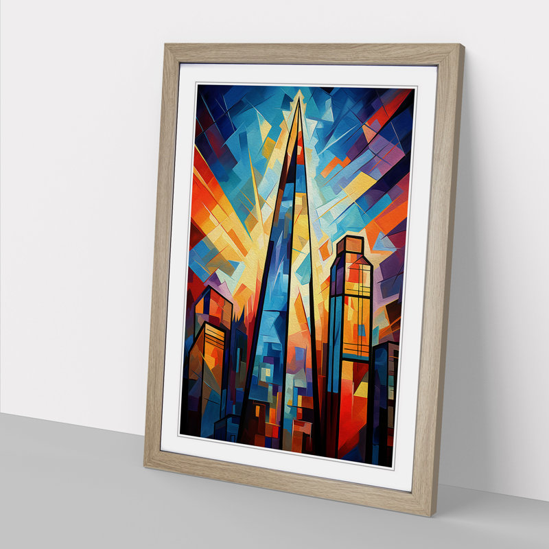 The Shard Cubism No.2 - Framed Print, 34cm H x 25cm W x 2cm D, Oak 