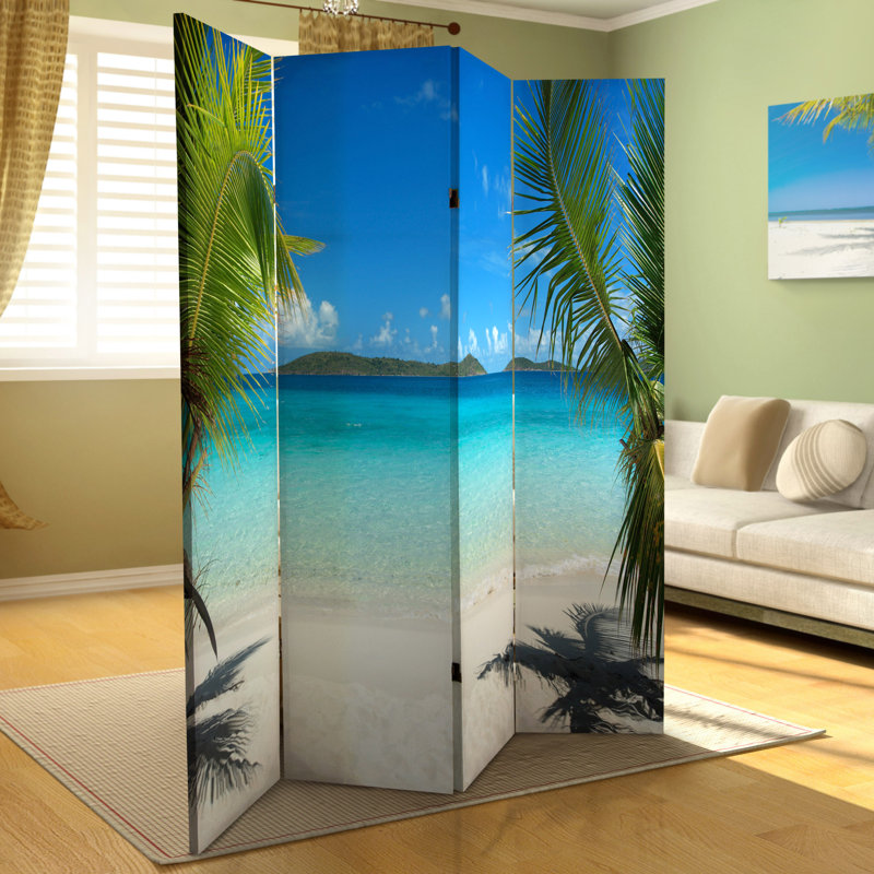 72" x 63" Double Sided Ocean 4 Panel Room Divider, 71" H x 64" W