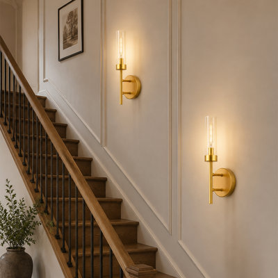 Glass Tube Wall Sconces, Solid Copper Base Sconces Wall Lighting (Set of 2)