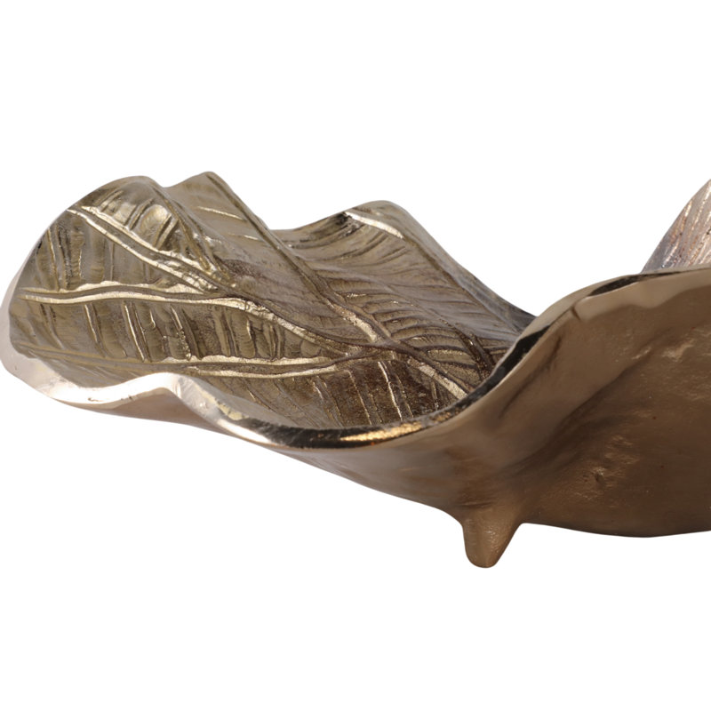 Bequette Glam Metal Aluminum Leaf-Shaped Tray With Sculpted Design - Decorative Nature-Inspired Plate In Luxe Aluminum For Elegant Modern Accents