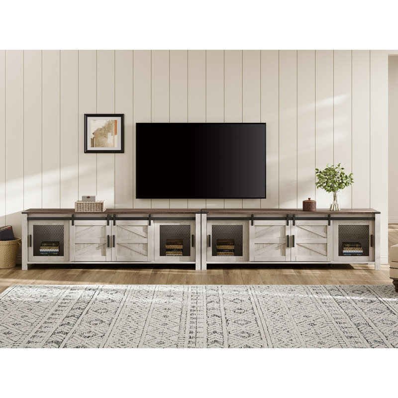 Allyssa 140" Farmhouse TV Stand With Storage Shelves And Cabinets