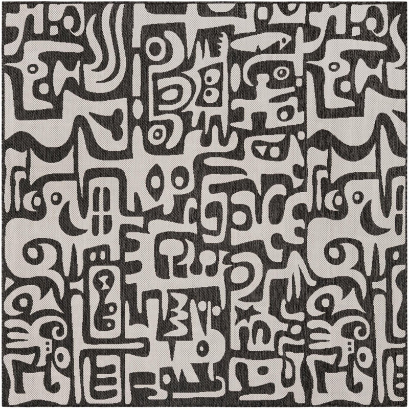 Tapis contemporain de couleur noire Nykeia, Carré 7 pi 10 po