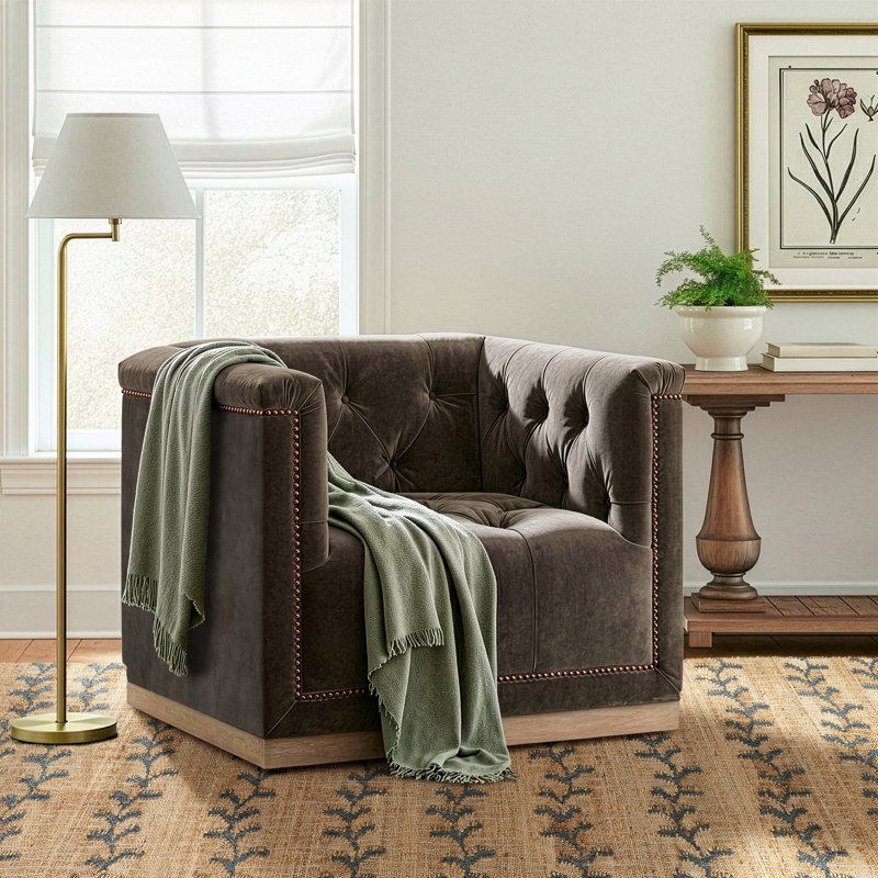 Byer Upholstered Swivel Accent Chair, Sapphire Birch