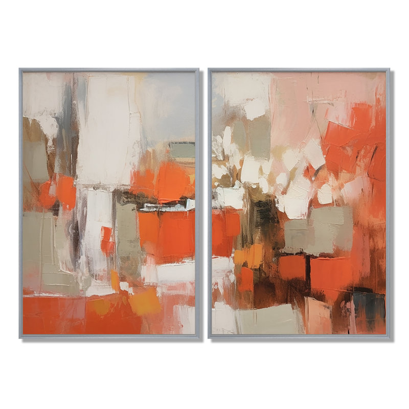 «Orange Minimalims Enchantment II», art abstrait grand marbre, 36" H x 48" W, Impression encadrée flottante, Silver