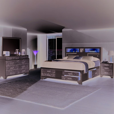 Stylish, Modern Full Bed, White Wood, Speakers, Storage Drawers, Charging Facility Frame, Headboard Lighting, Audio System
