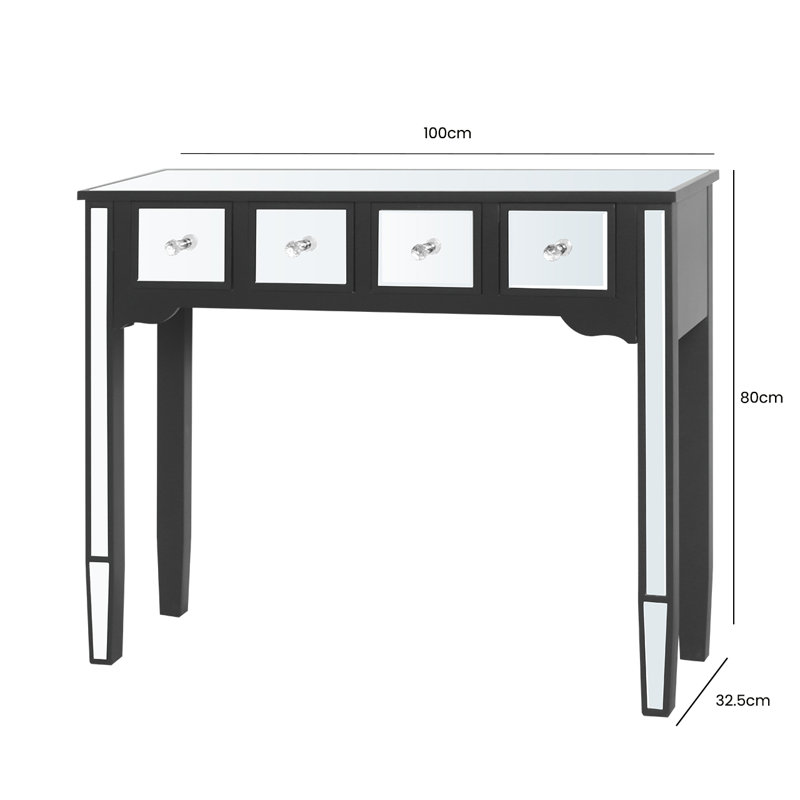Beltsville 100cm Console Table For Living Room Furniture, Mirrored Hallway Table, Black