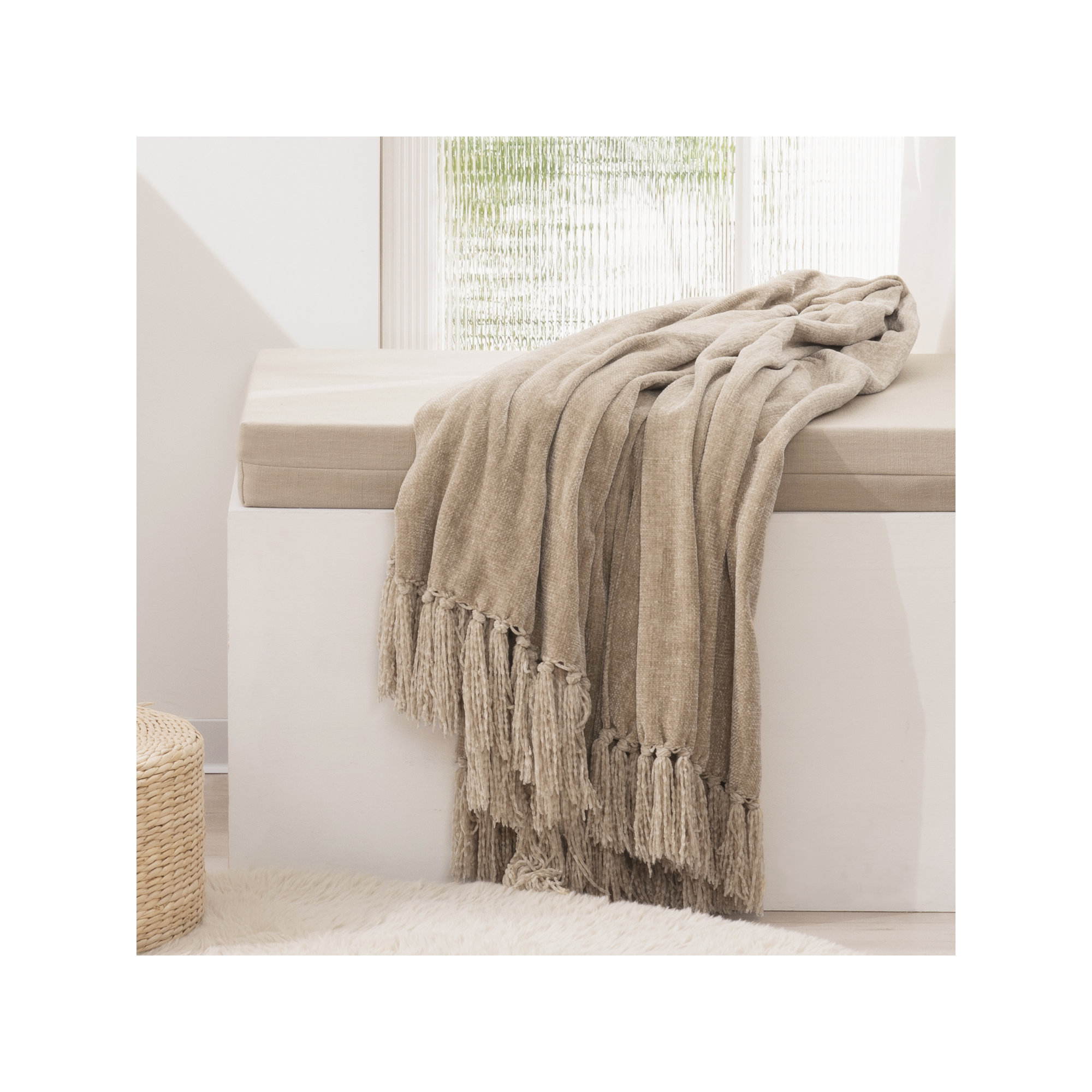 Soft Chenille Throw Blanket, Beige, 60" L x 50" W