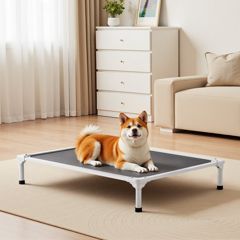 Lit surélevé pour chiens de grande taille, lit surélevé portatif pour chien avec structure en tube d'aluminium et maille respirante PVC-coated polyester, lit de hamac surélevé pour animaux à l'intérieur et à l'extérieur, gris