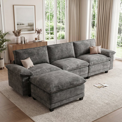 108.3" L Shaped Modular Sofa, Comfy Sectional Cloud Couch with Movable Ottoman, Chenille Upholstered Sofa for Living Room