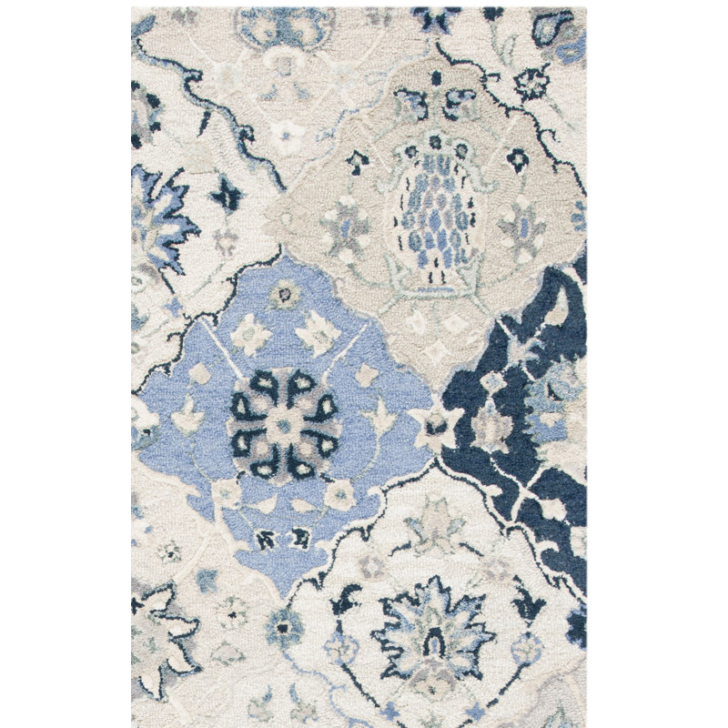 Tapis gris / ivoire / bleu en laine touffeté à la main Taumsauk, Rectangle de 10 pi x 14 pi