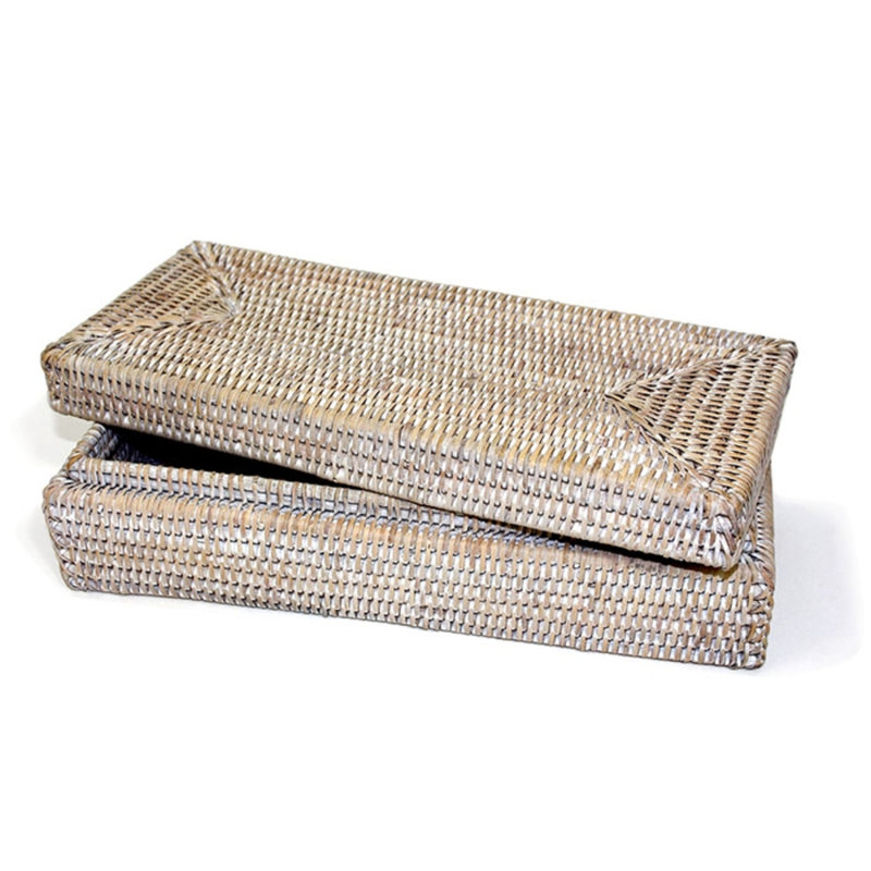 Rattan Decorative Basket, White Wash