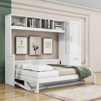 Nodine Wood Murphy Bed with Shelves and Drawers