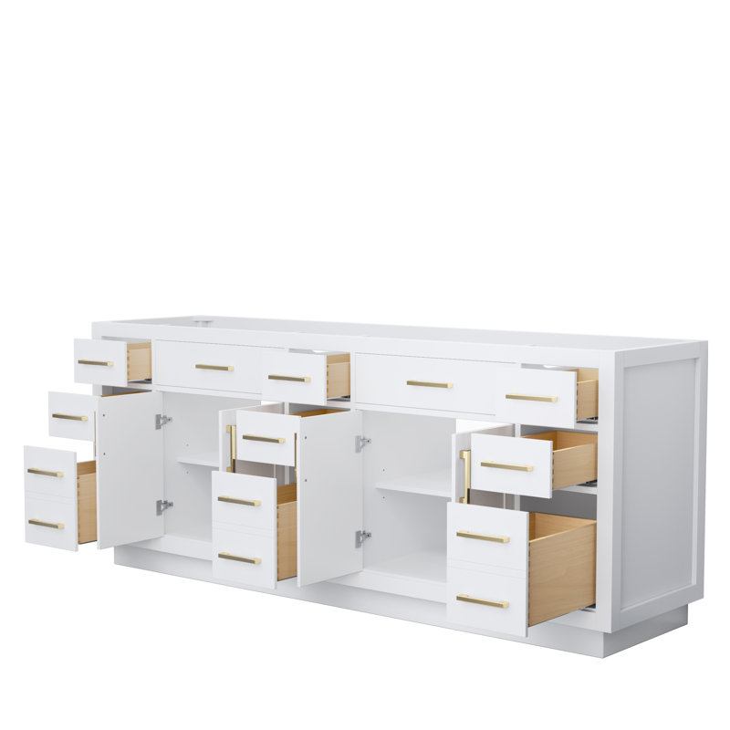 Base de meuble-lavabo double autoportante de 83 po Beckett, Gris foncé, Brushed Gold