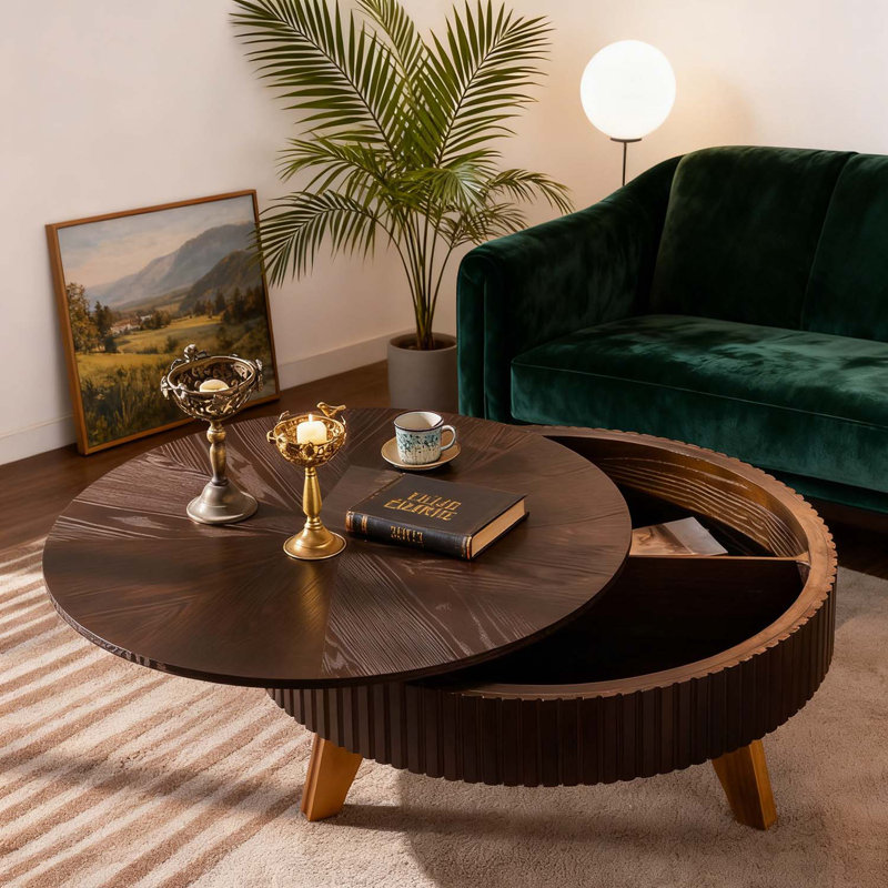 Table basse classique avec rangement pour le salon et le bureau, Naturel, H 15,7 po x l 39,37 po x P 39,37 po, Brun
