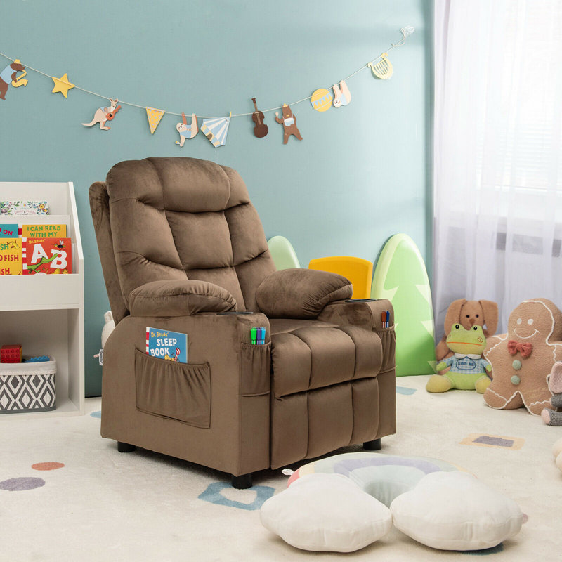Torresdale Kids Recliner with Cup Holder, Brown