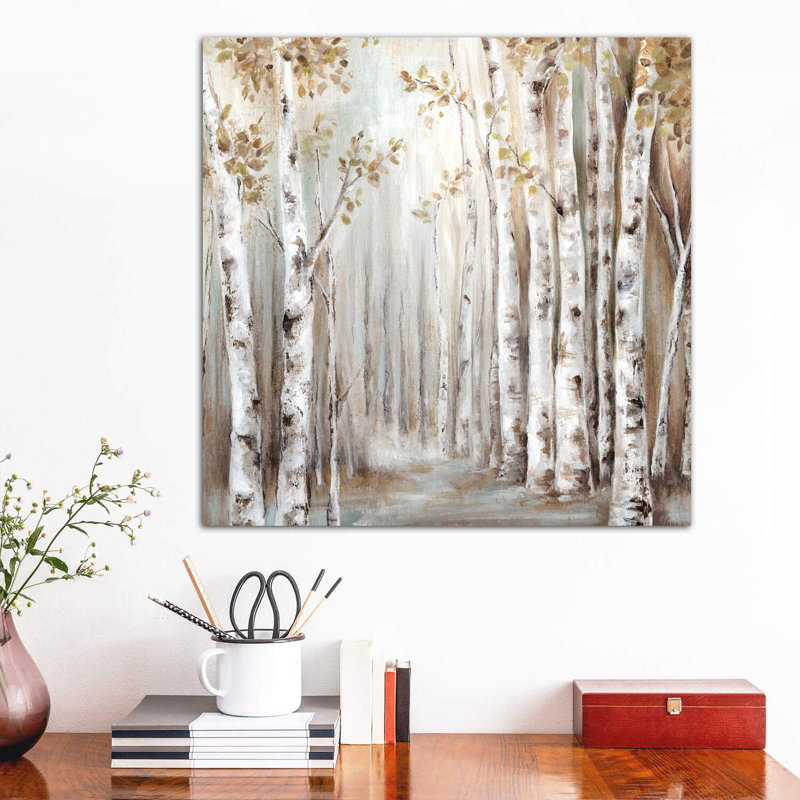 «Sunset Birch Forest III» - reproduction, Toile tendue, H 18 po x l 18 po x 1,5 po