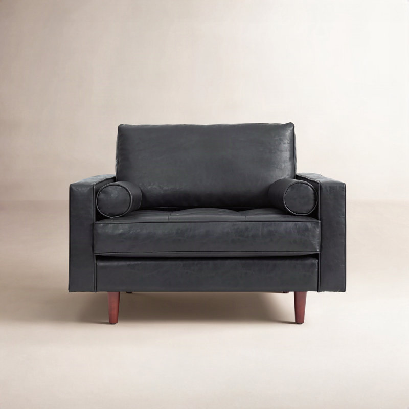 Geo Genuine Leather Armchair, Vintage Black Genuine Leather
