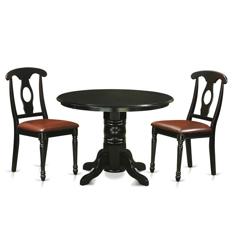 L'ensemble 3 pièces de table et chaises de cuisine comprend une table de salle à manger ronde avec piédestal et 2 chaises de salle à manger en similicuir, noir