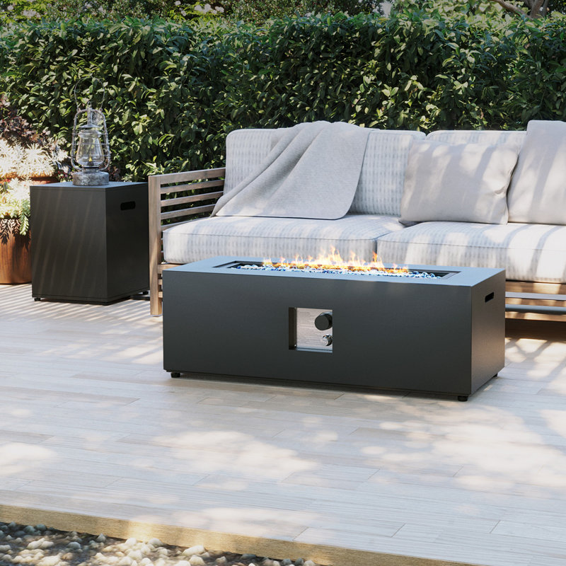  42-Inch Rectangle Iron Gas Fire Pit Table，Includes Tank Cover, Dark Gray, 12" H x 42" W x 17" D