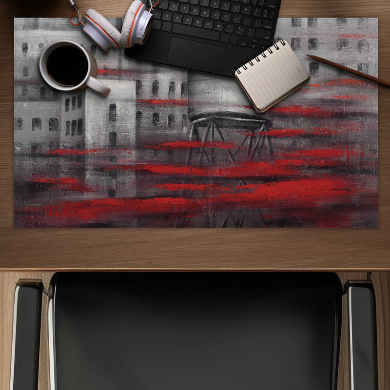Gray city with red clouds - 14.00"x24.25" Desk mat