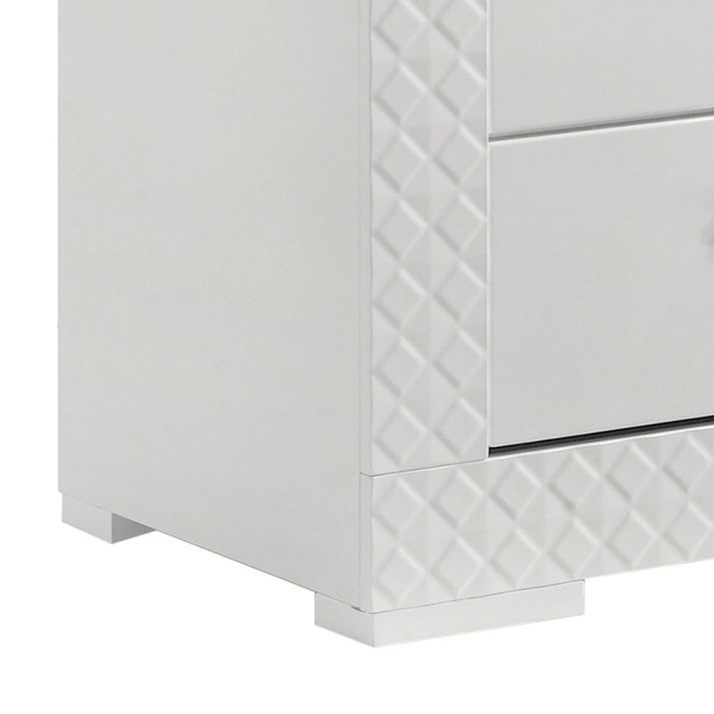 Commode large 6 tiroirs Dema, garniture texturée blanche ultrabrillante