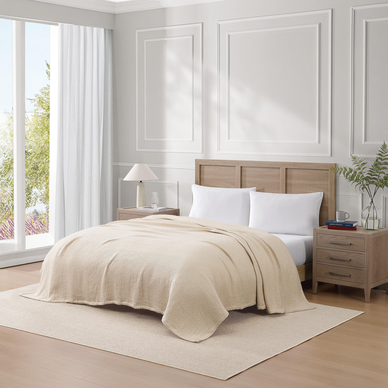 Couverture en coton Tommy Hilfiger, Beige, Lit simple