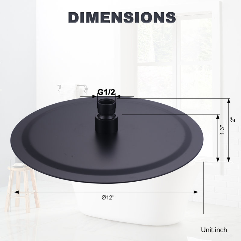 Wide Round Rain Shower Head For Bathroom With 1.8 GPM High-Pressure Swivel Rainfall Spray, Matte Black