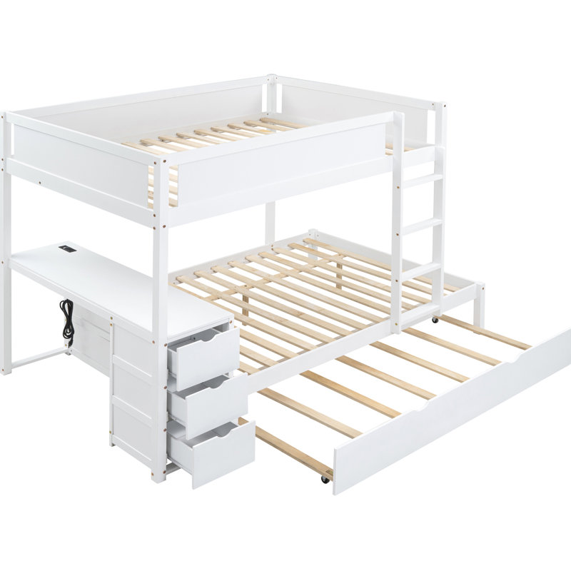 Lit superposé avec lit gigogne simple, bureau blanc et rangement - Créez une chambre fonctionnelle polyvalente pour les familles
