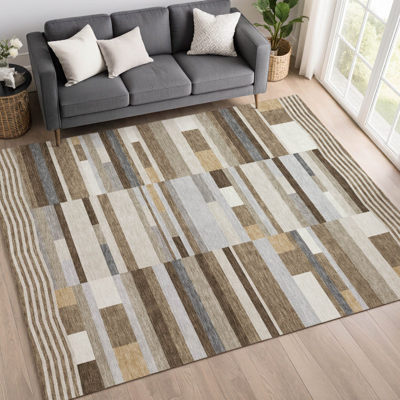 Machine Washable Indoor/Outdoor Chantille ACN2820 Stripes Rug, Mocha, 8' x 10'