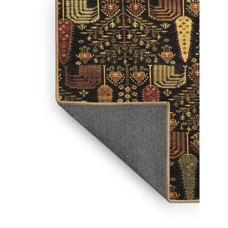 Tapis oriental oriental noir / brun 3 pi x 5 pi fabriqué à la machine