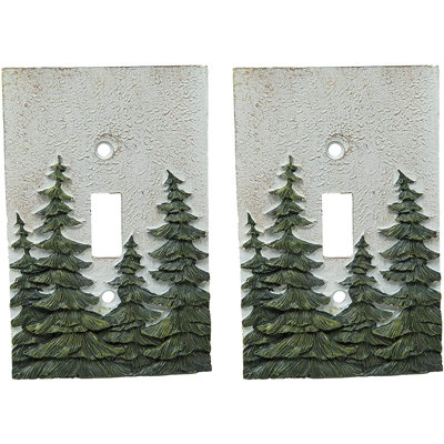 Ebros Pack Of 2 Rustic Evergreen Lush Pine Trees Forest Wall Electrical Switch Outlet Cover Plate Te