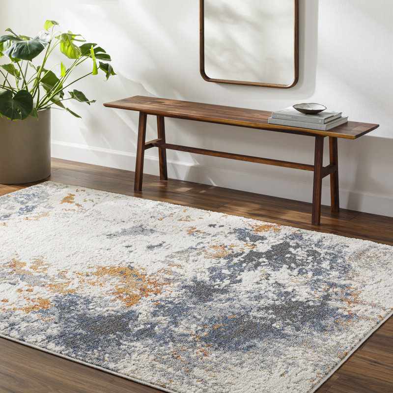 Rectangle Ewarton Abstract Machine Woven Polyester Area Rug in Orange/Blue, Rectangle 5'3" x 7'